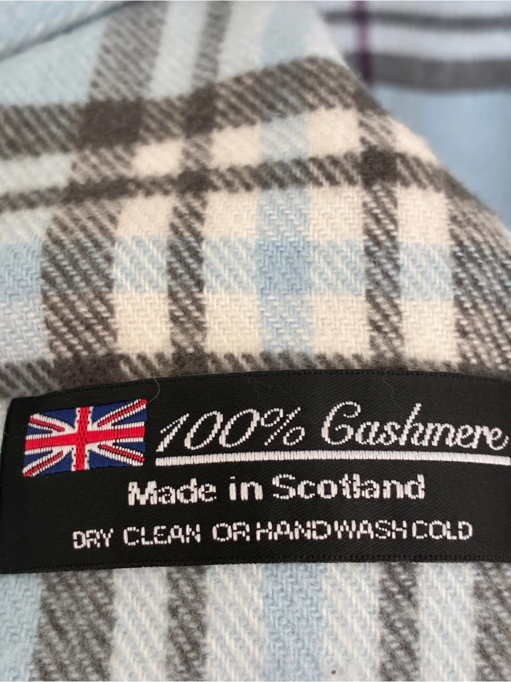 Light Blue Plaid Fringe Cashmere Scarf